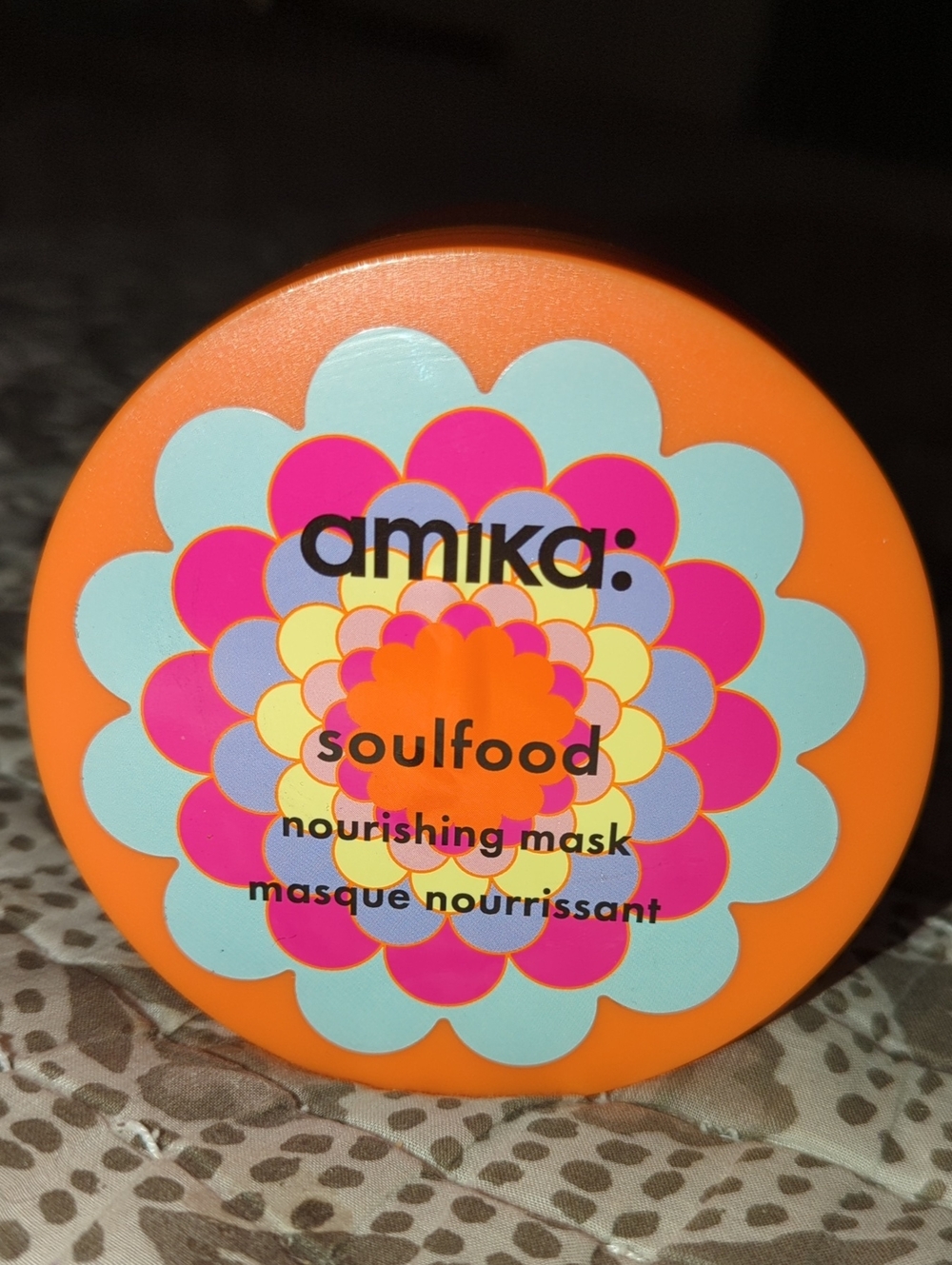 amika Soulfood Nourishing Mask – Orange with Pink & Light Blue Accents